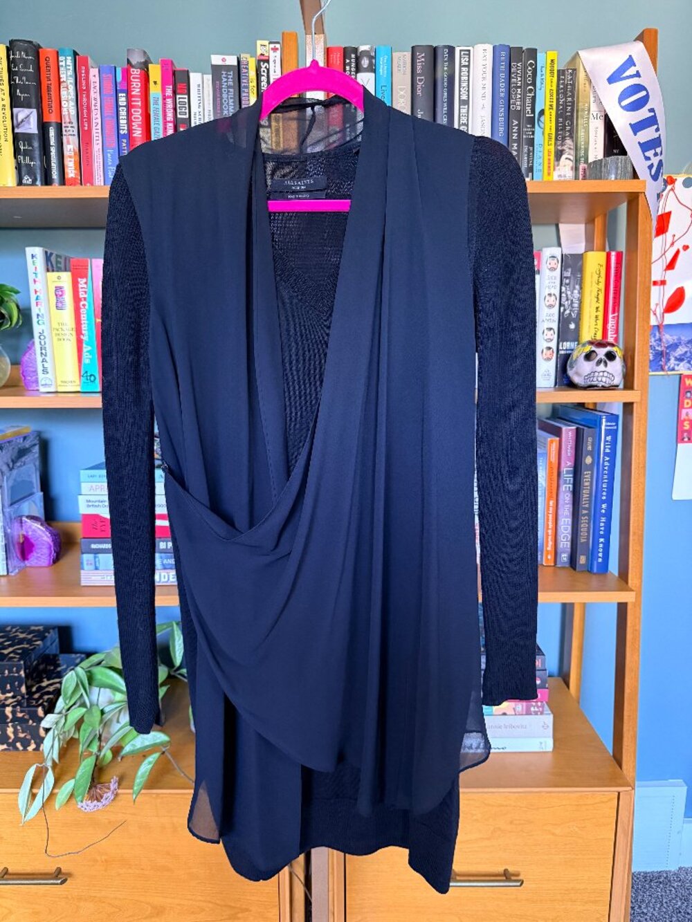 All Saints Drina Draped Front Long Sleeve Merino Wool Dress